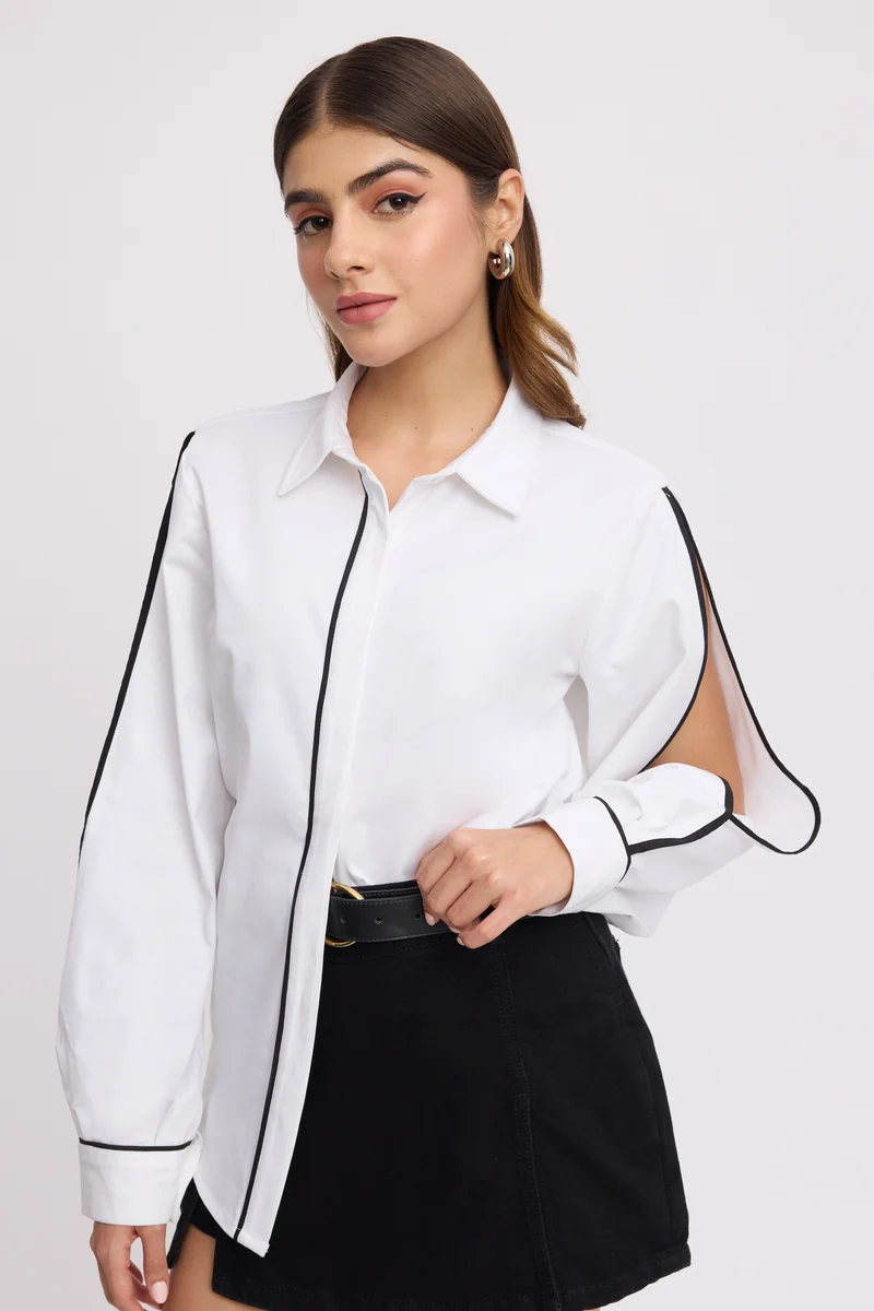 Juhn|100% Cotton Slit Sleeve Regular Shirt
