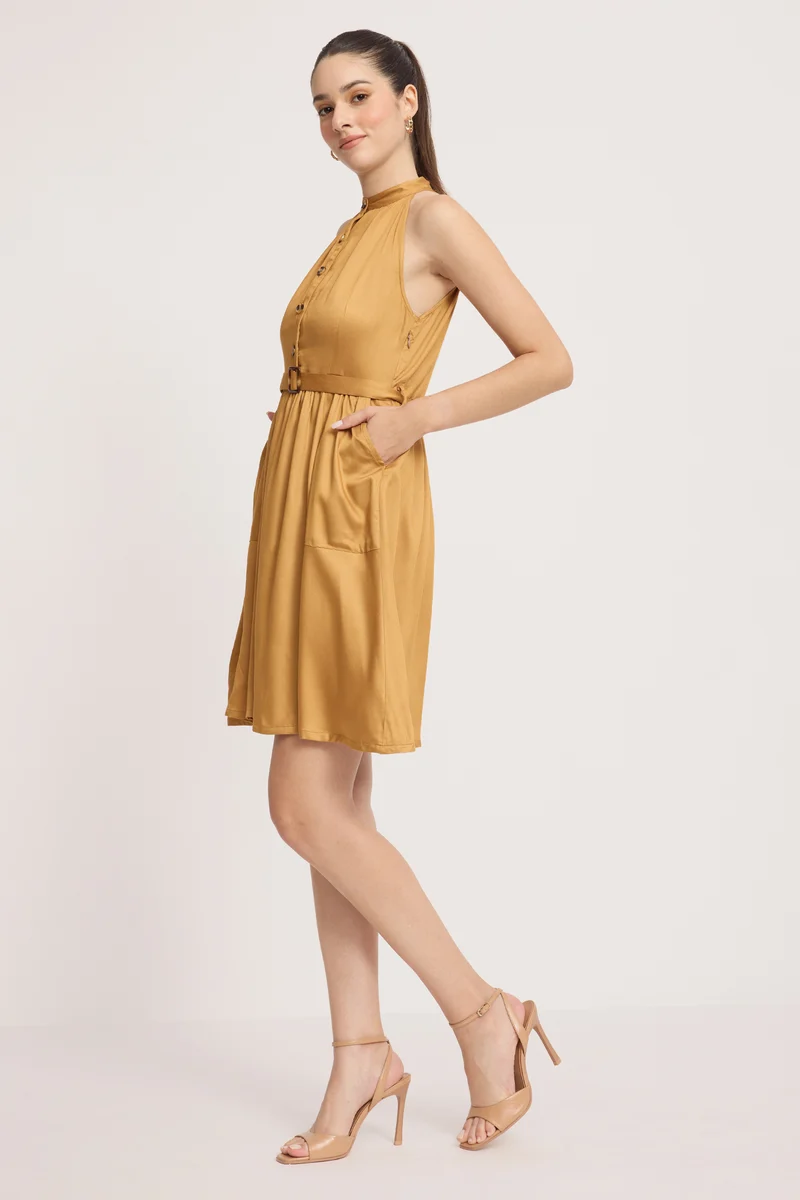 Shis|100% Viscose Halter Neck Mini Dress