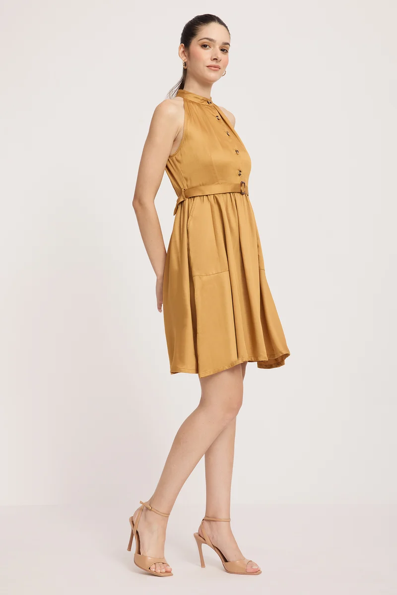 Shis|100% Viscose Halter Neck Mini Dress