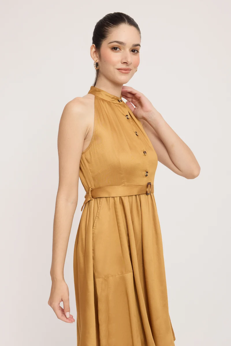 Shis|100% Viscose Halter Neck Mini Dress