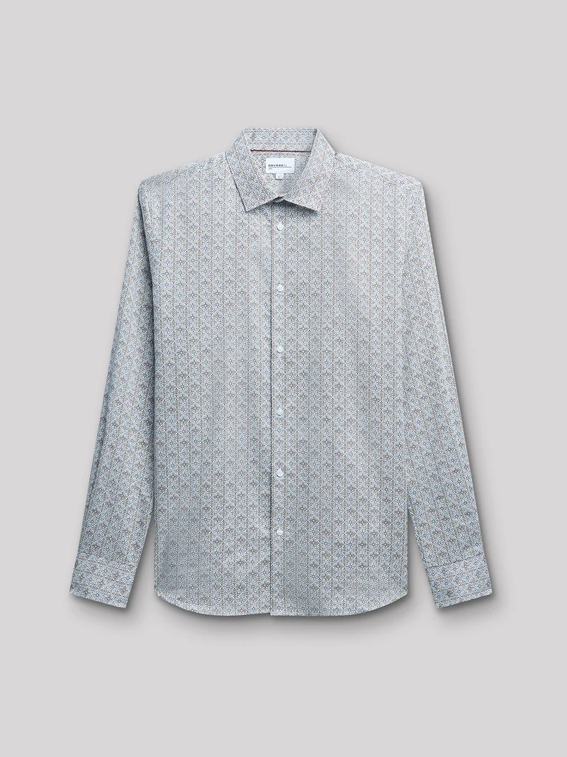 Chemise slim en satin géométrique