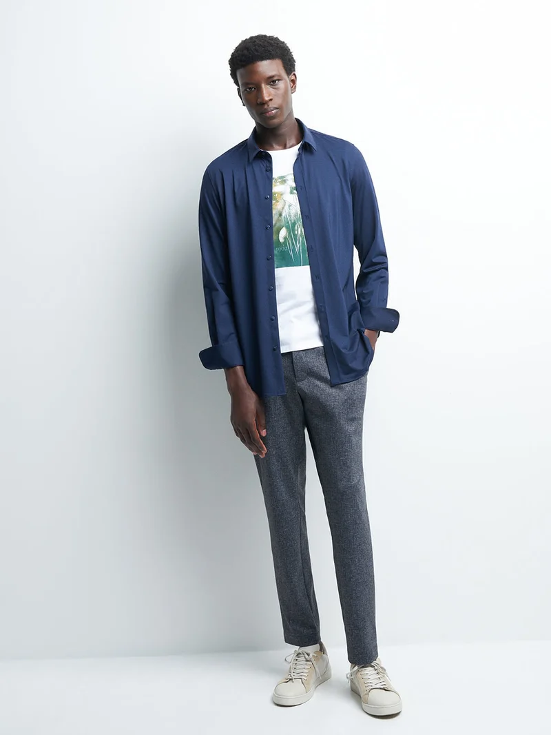 Chemise extra-slim stretch faux uni
