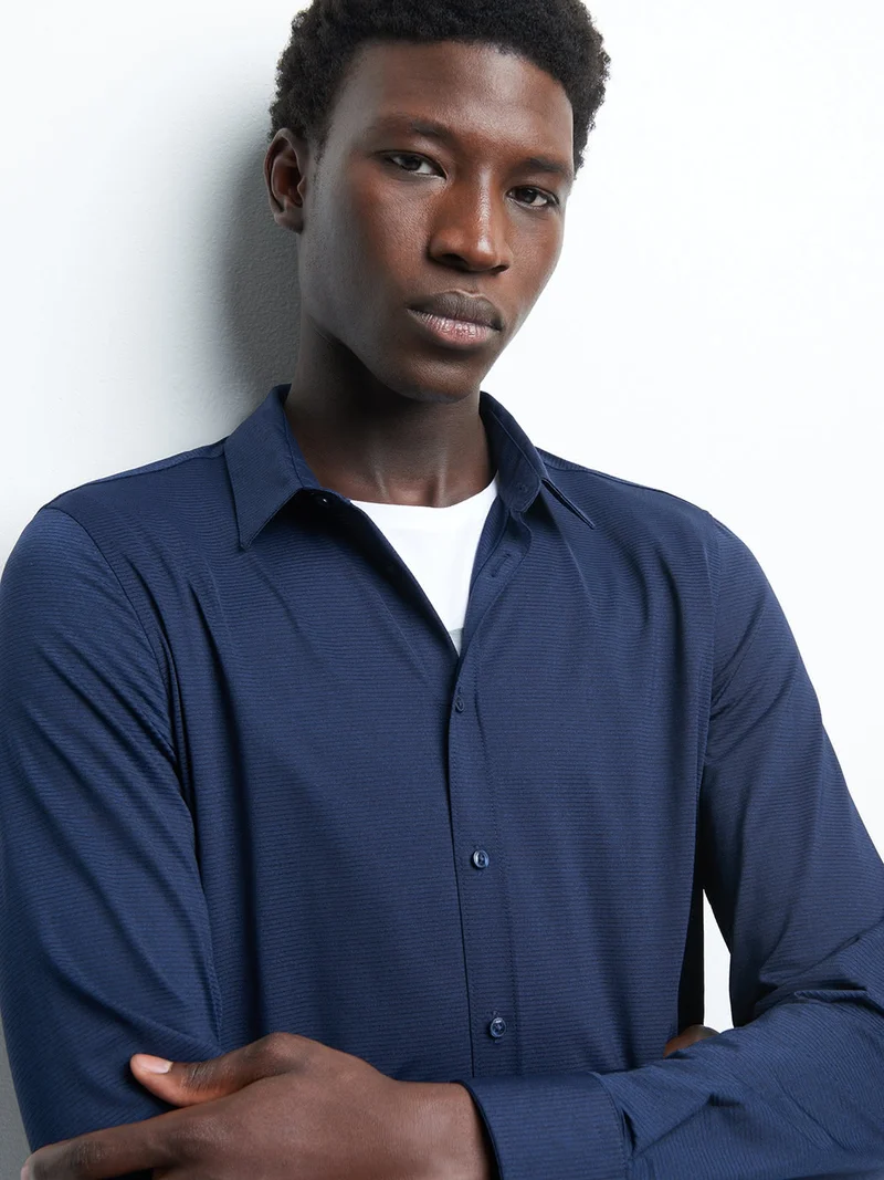 Chemise extra-slim stretch faux uni