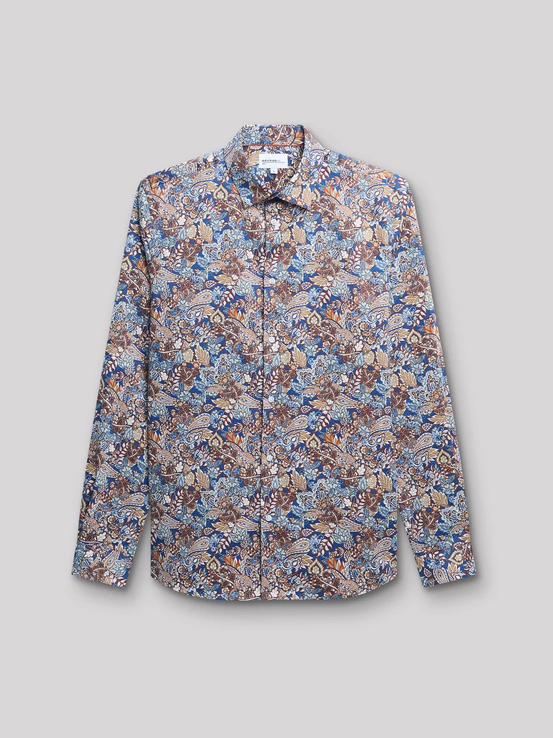 Chemise slim en satin fleurie