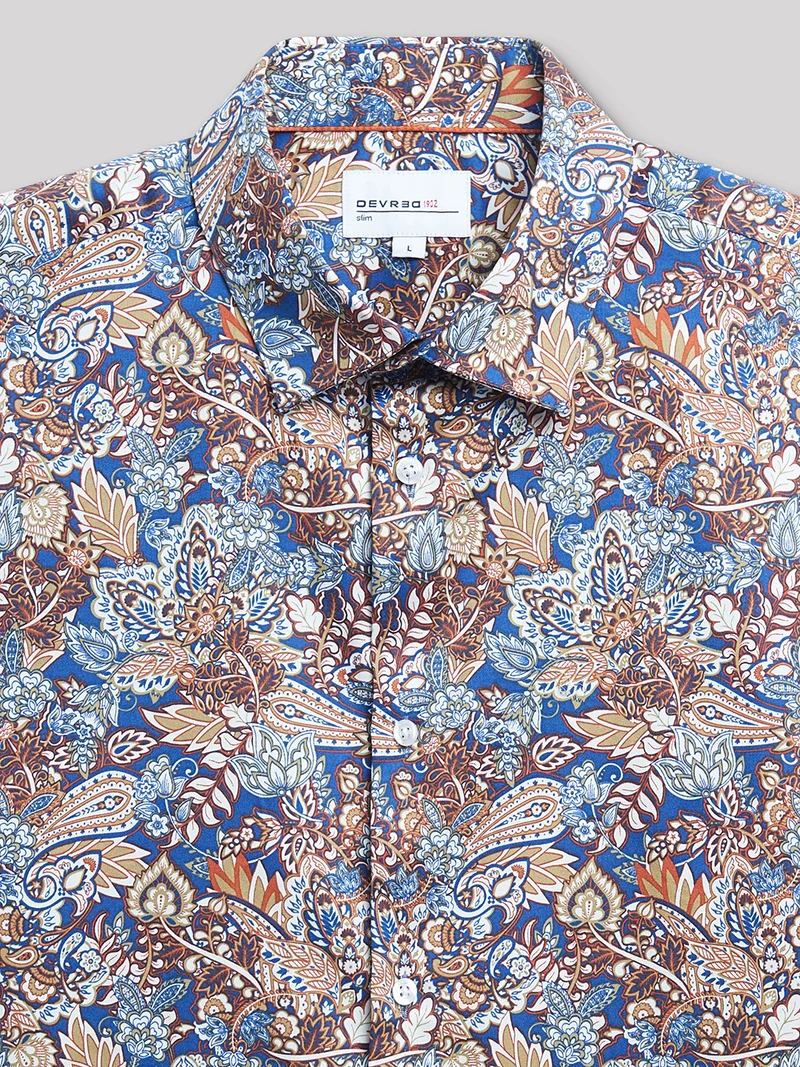 Chemise slim en satin fleurie