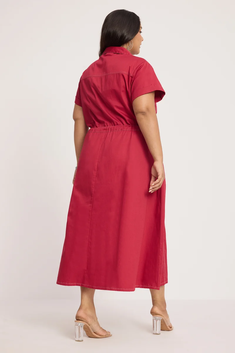 Sirva|100% Cotton Shirt Dress With Tie Up