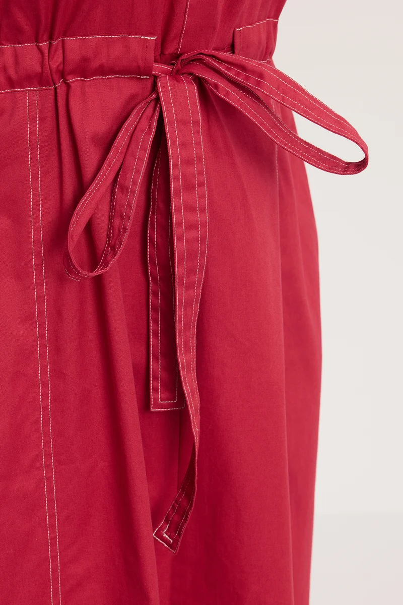 Sirva|100% Cotton Shirt Dress With Tie Up