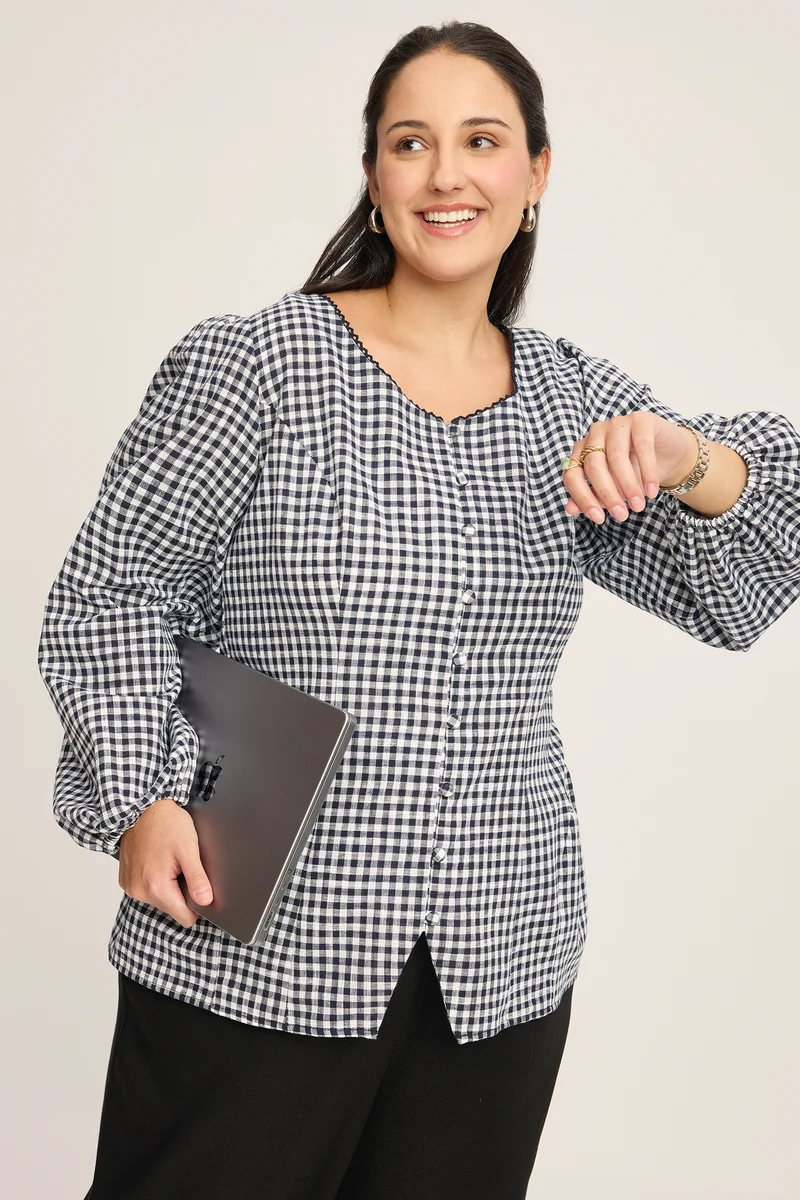 Bozena|100% Cotton Puff Sleeve Top