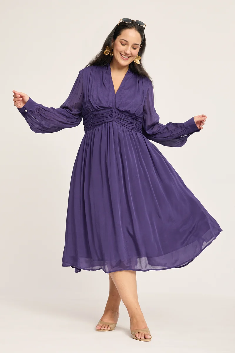 Daria|100% Viscose Ruched Midi Dress