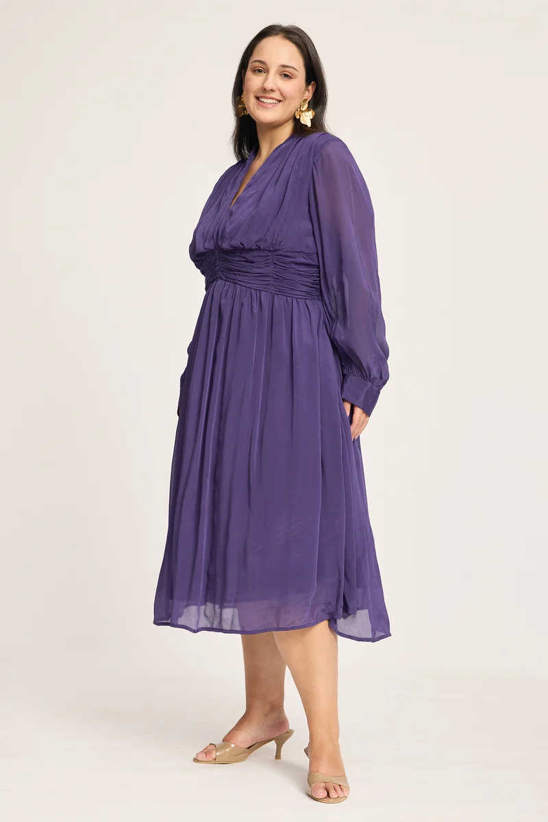 Daria|100% Viscose Ruched Midi Dress