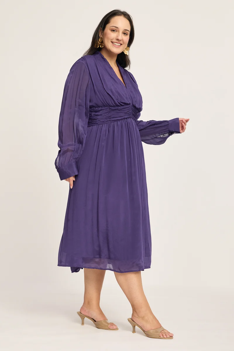 Daria|100% Viscose Ruched Midi Dress