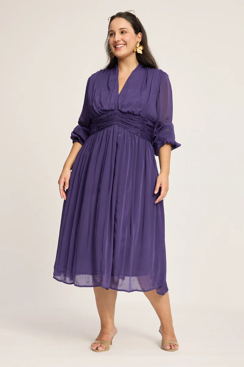 Daria|100% Viscose Ruched Midi Dress