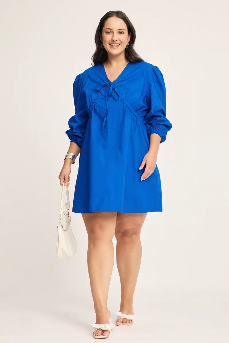 Monika|100% Cotton Mini Dress With Tie Up
