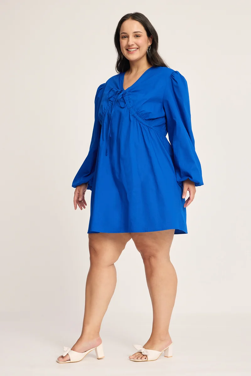 Monika|100% Cotton Mini Dress With Tie Up
