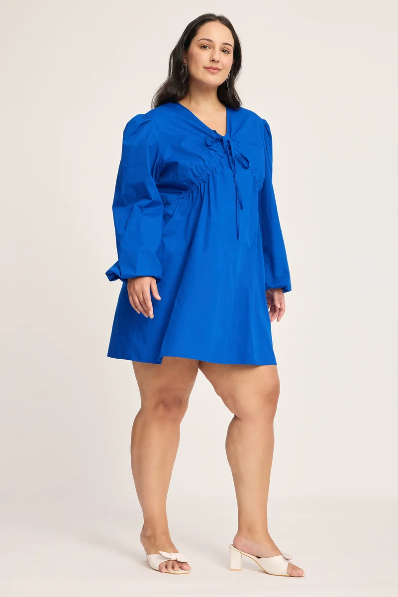 Monika|100% Cotton Mini Dress With Tie Up