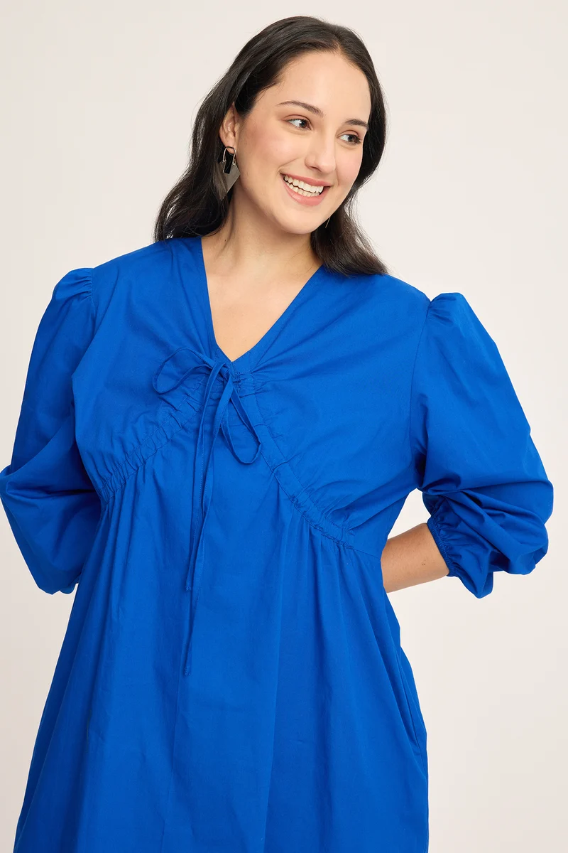 Monika|100% Cotton Mini Dress With Tie Up