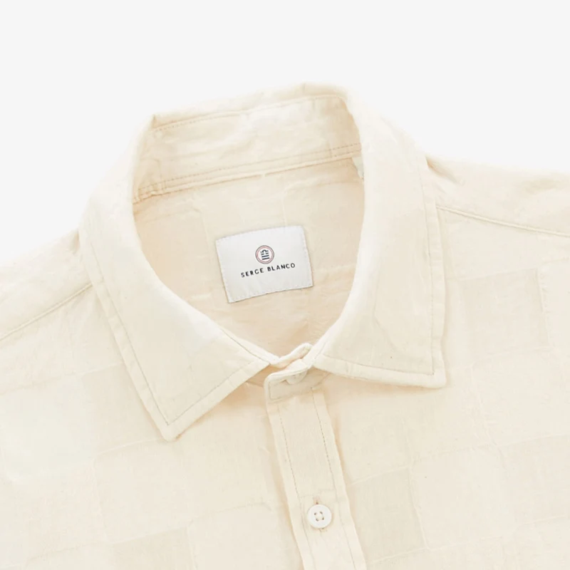 Chemise manches longues à carreaux Jacquard blanc ivoire Charles