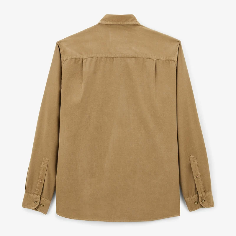 Chemise manches longues en coton velours beige Charles