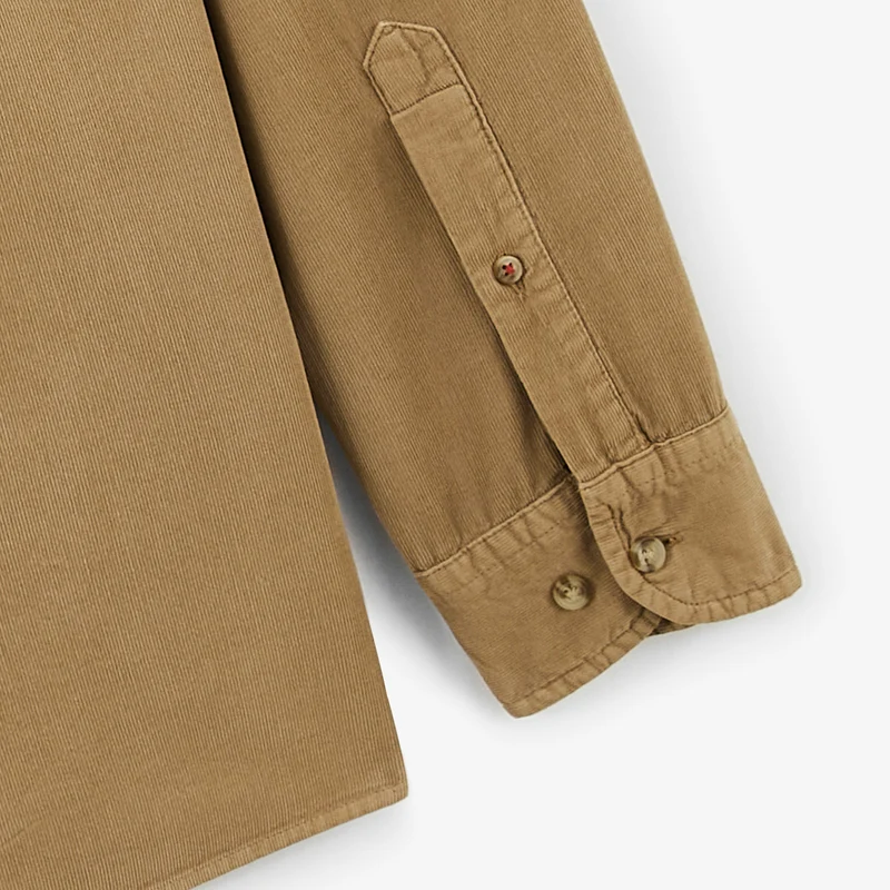 Chemise manches longues en coton velours beige Charles