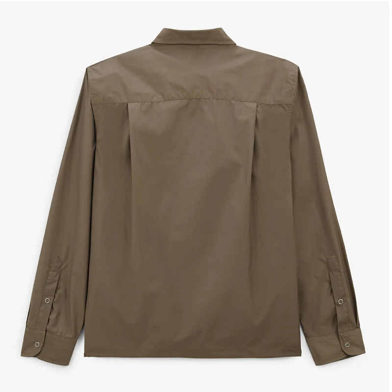 Chemise manches longues en coton marron shitake Clovis
