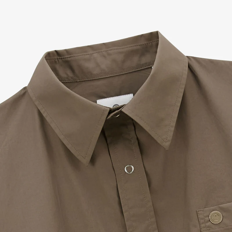 Chemise manches longues en coton marron shitake Clovis