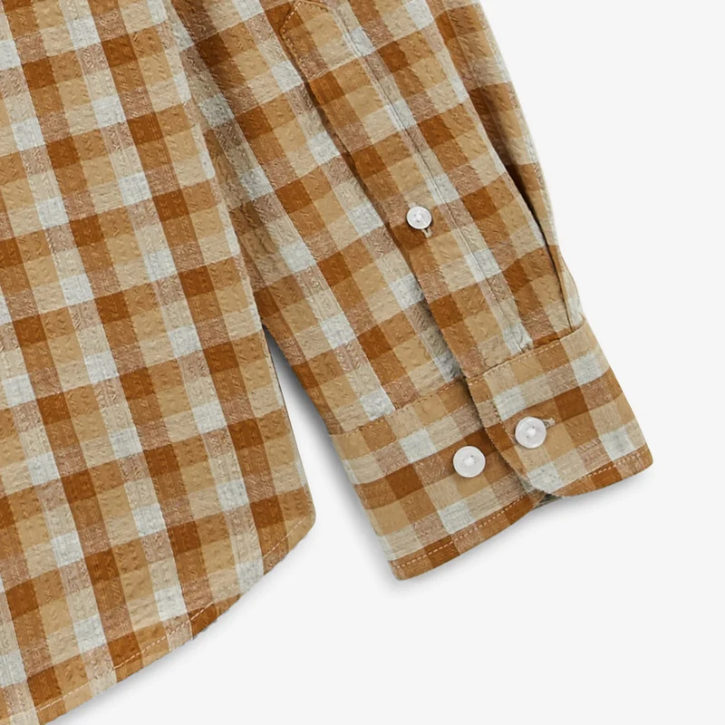 Chemise manches longues en coton à carreaux beige Charles