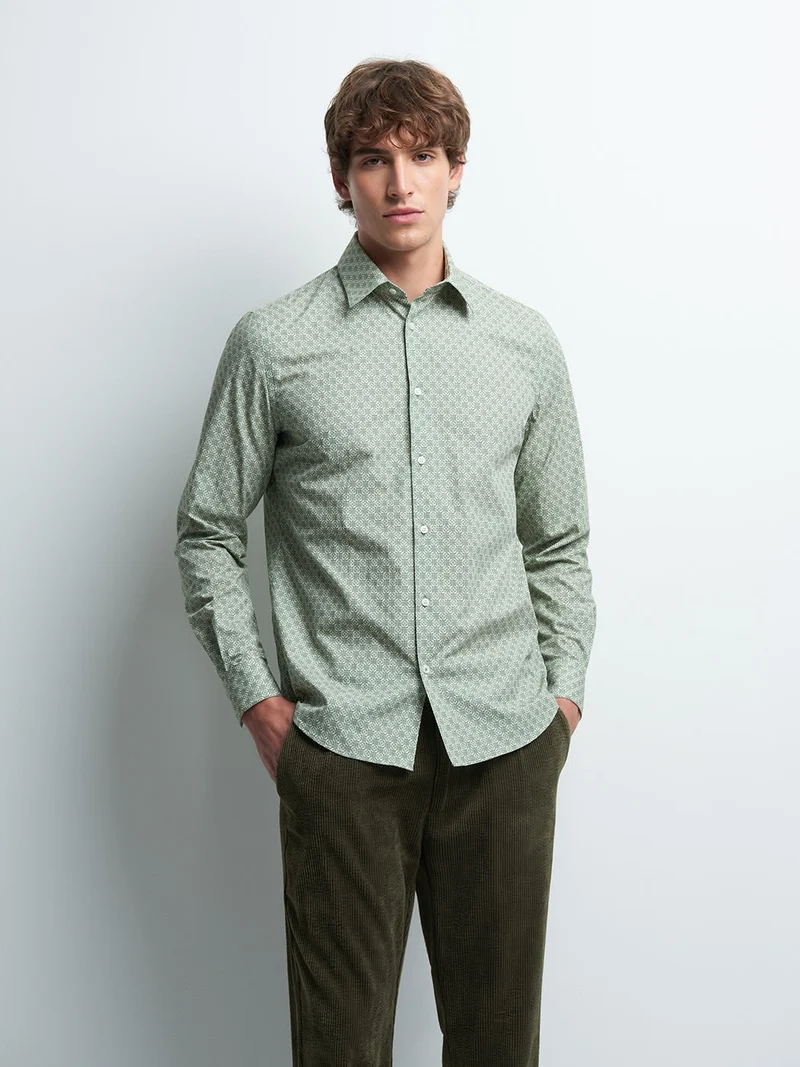 Chemise slim en coton imprimée
