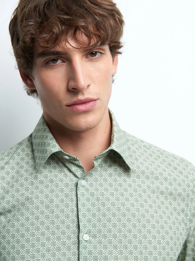 Chemise slim en coton imprimée
