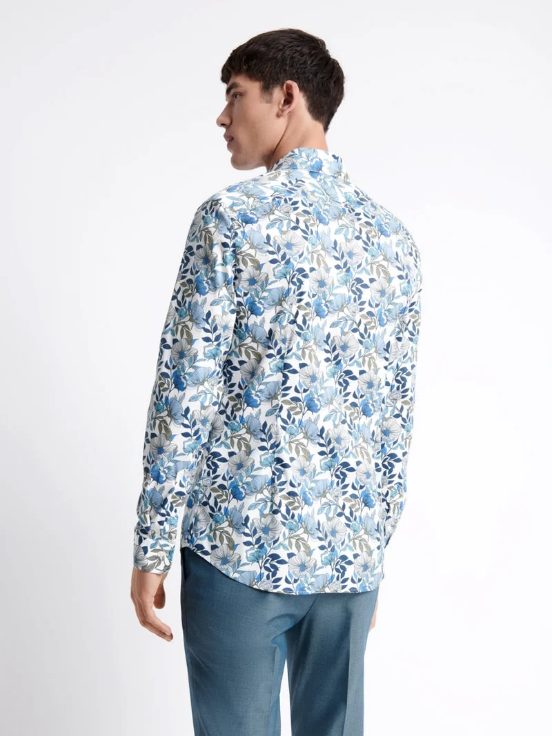 Chemise stretch fleurie en coton mélangé