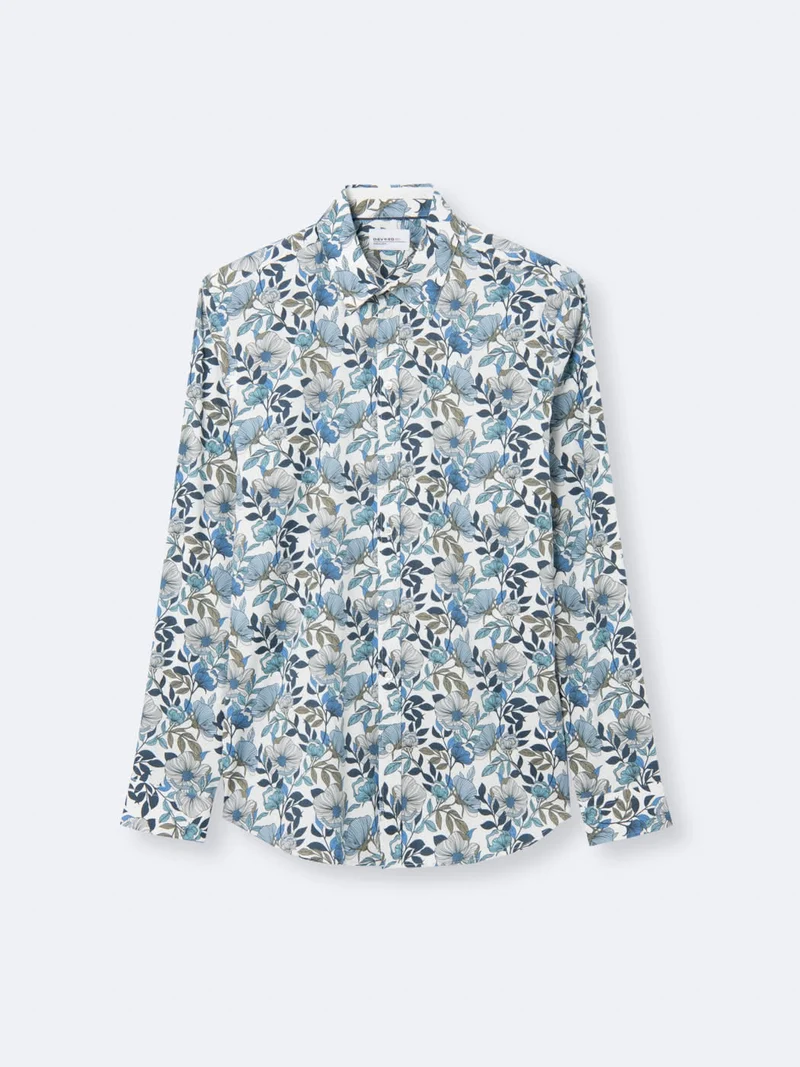 Chemise stretch fleurie en coton mélangé