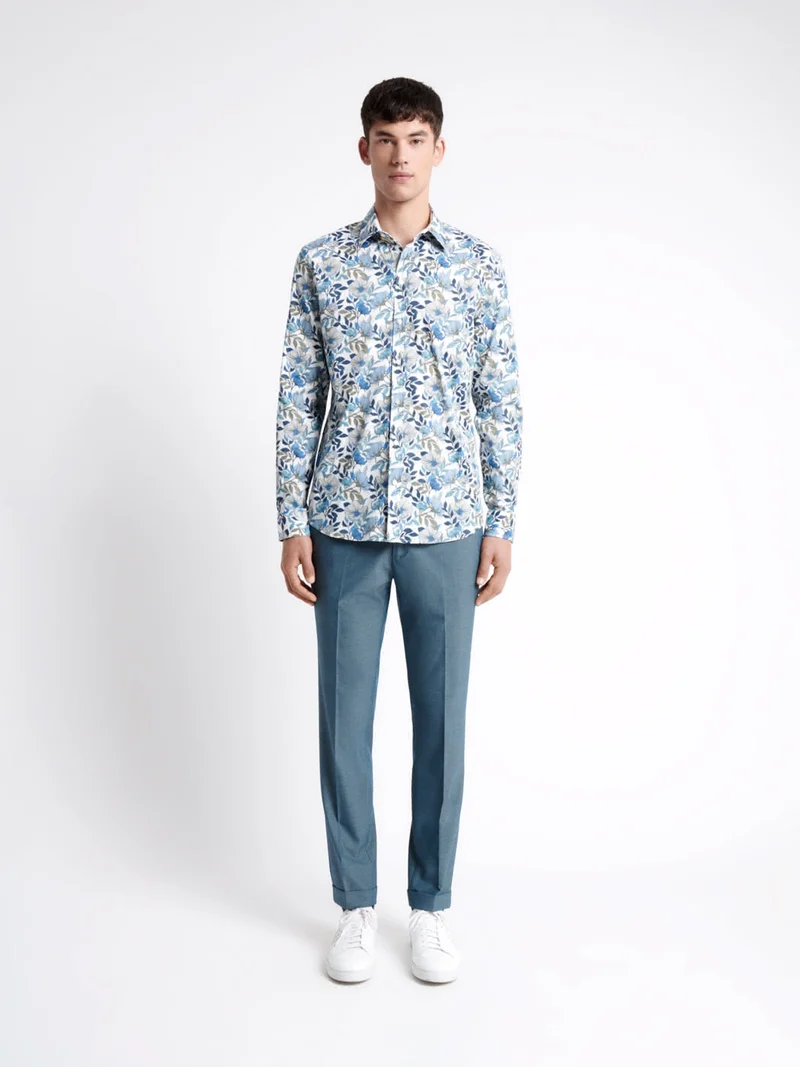 Chemise stretch fleurie en coton mélangé