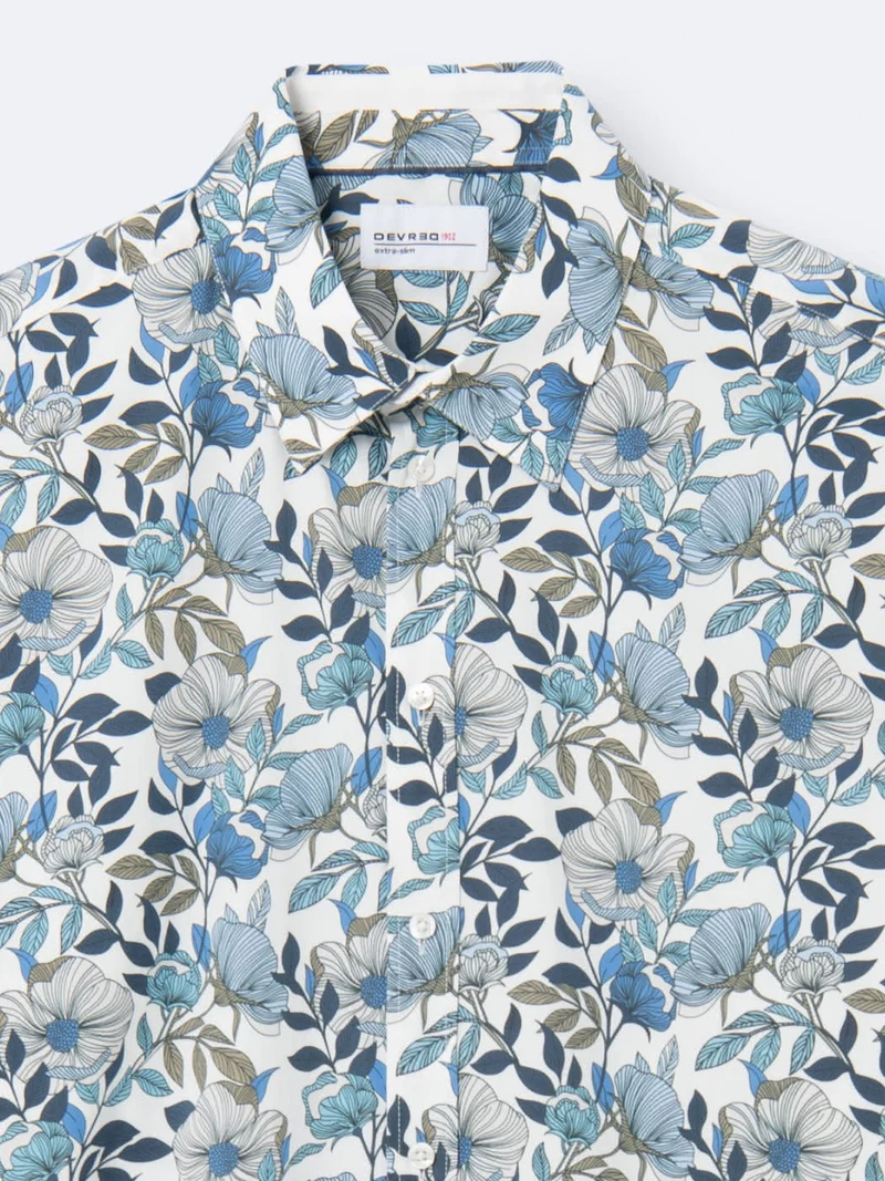Chemise stretch fleurie en coton mélangé