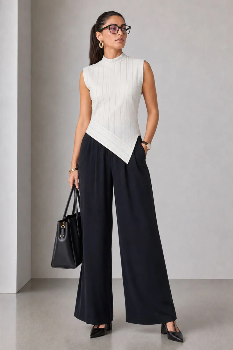 Renny|100% Cotton High Neck Striped Top