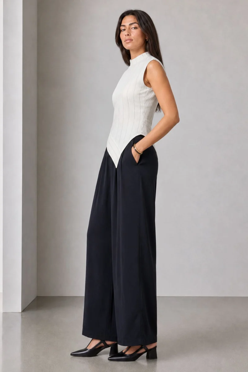 Renny|100% Cotton High Neck Striped Top