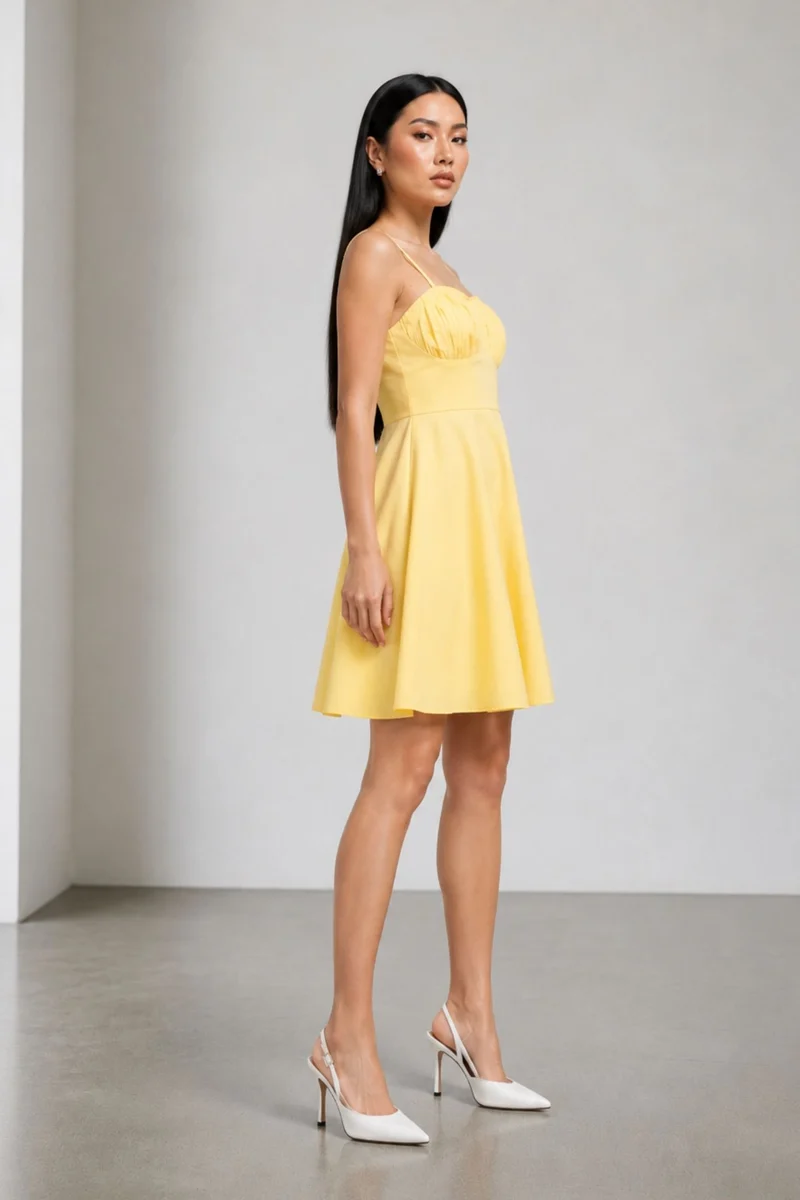 Nanuai|100% Cotton Pleated Bust Mini Dress