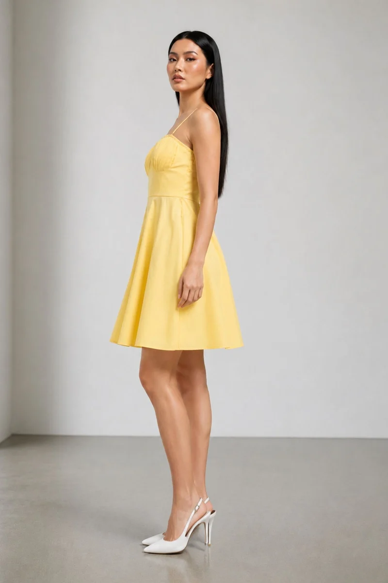 Nanuai|100% Cotton Pleated Bust Mini Dress