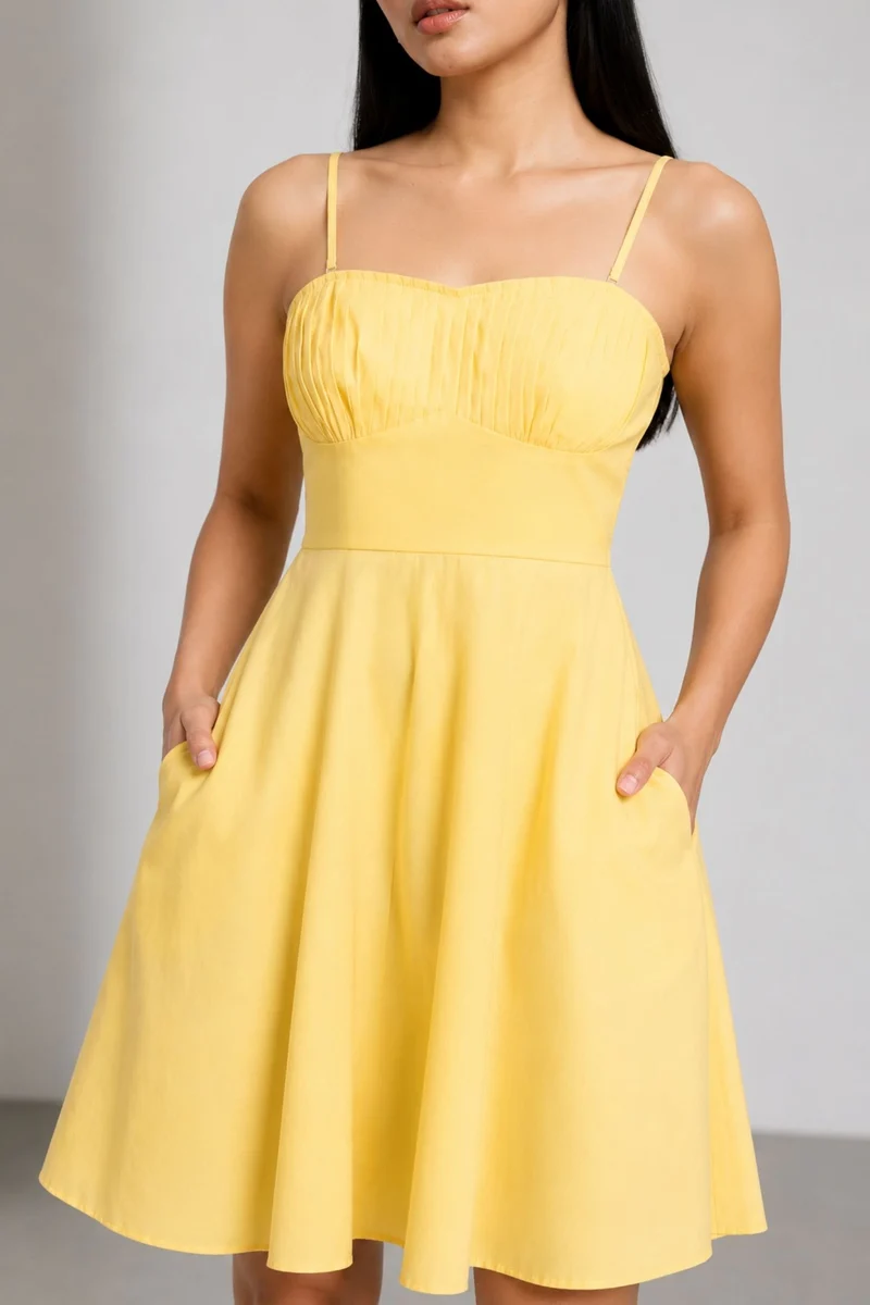 Nanuai|100% Cotton Pleated Bust Mini Dress