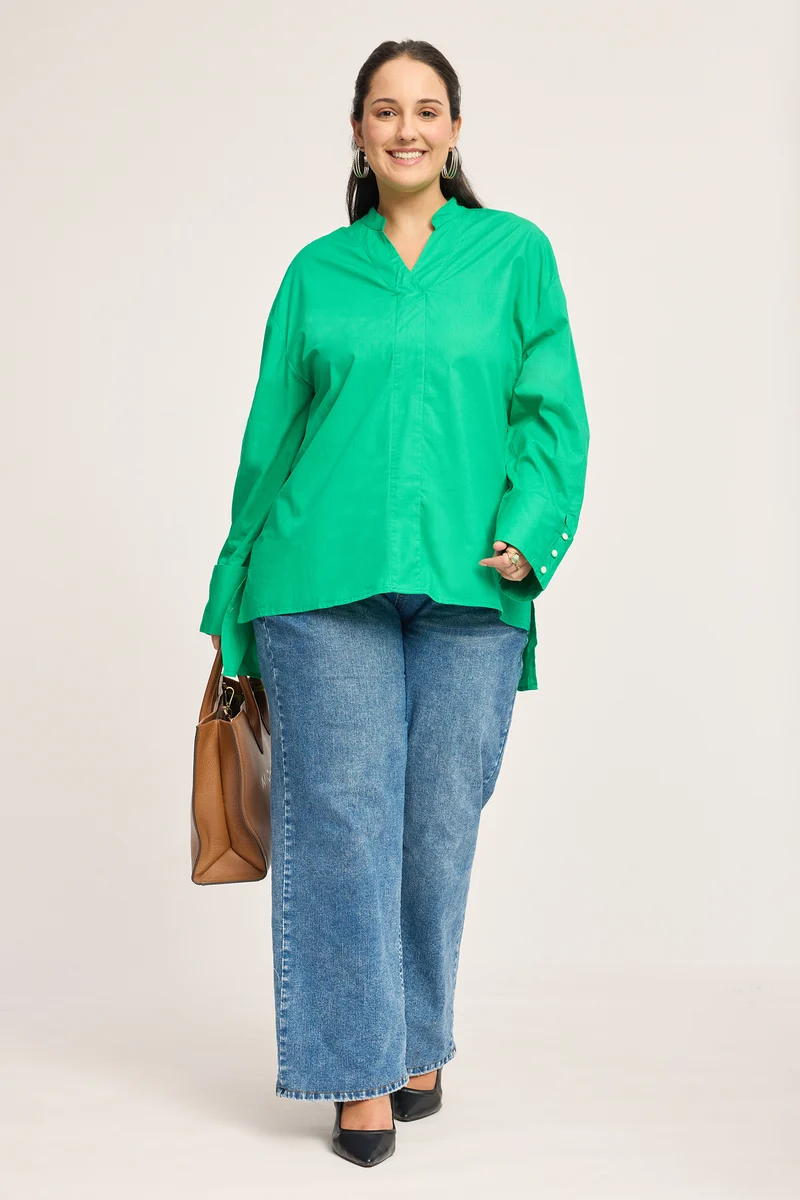 Yonten|100% Cotton Boxy Fit Mock Placket Shirt