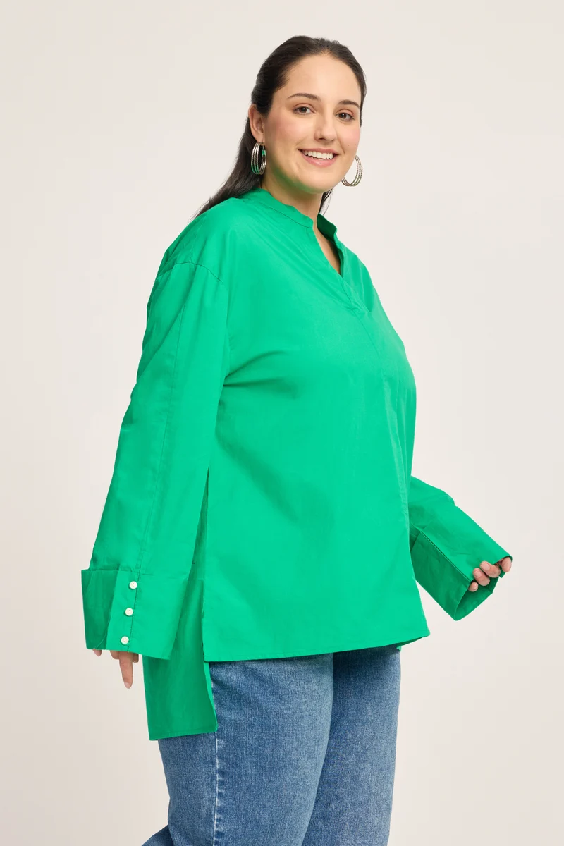 Yonten|100% Cotton Boxy Fit Mock Placket Shirt