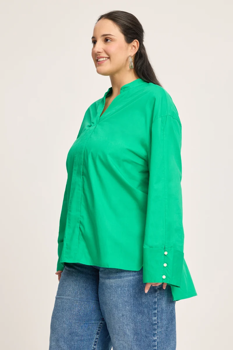 Yonten|100% Cotton Boxy Fit Mock Placket Shirt