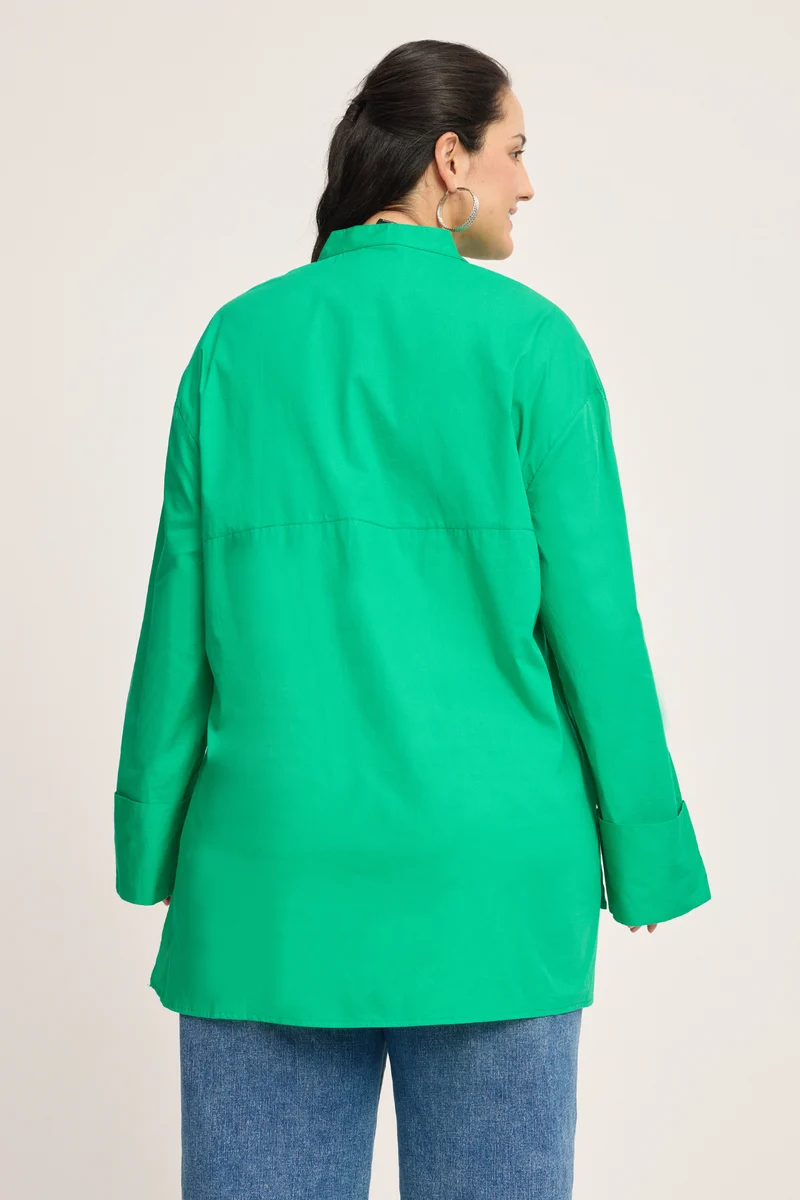 Yonten|100% Cotton Boxy Fit Mock Placket Shirt