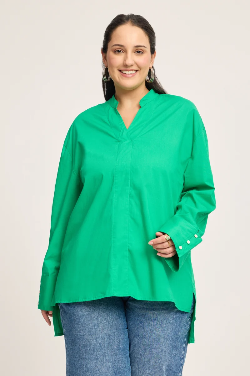 Yonten|100% Cotton Boxy Fit Mock Placket Shirt