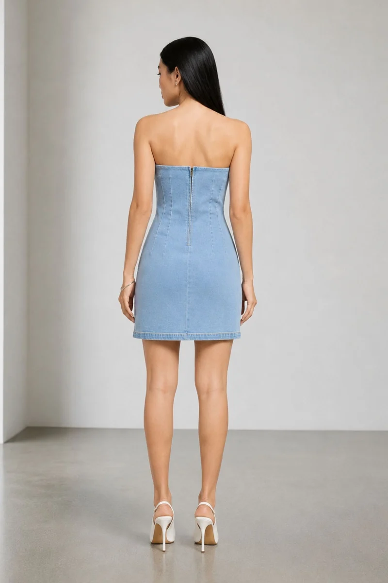 Nali|100% Cotton Denim Mini Tube Dress