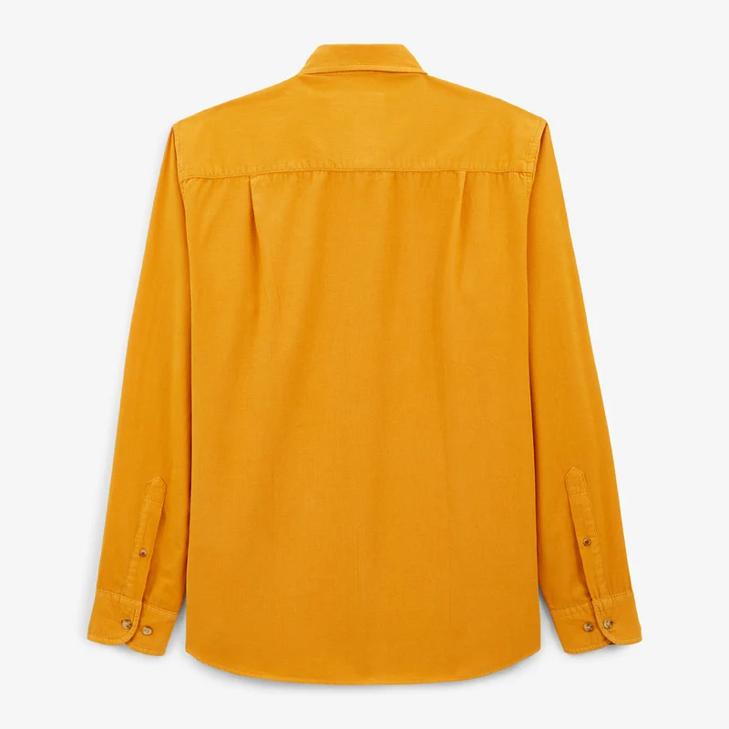 Chemise manches longues unie en coton velours jaune gold Charles