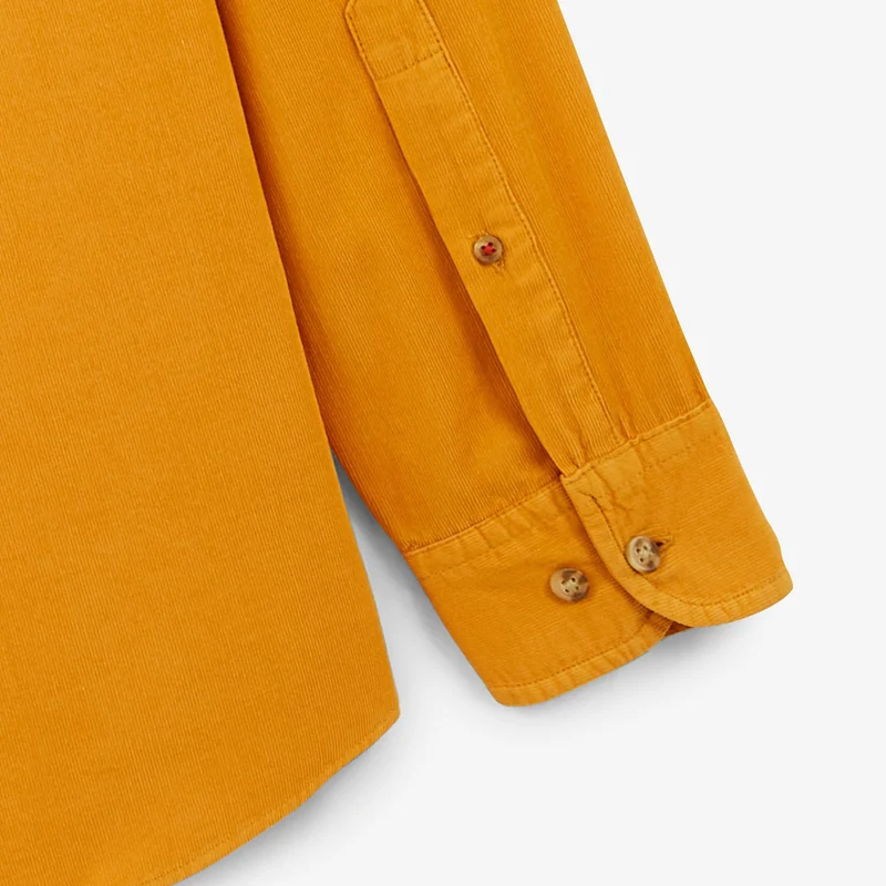 Chemise manches longues unie en coton velours jaune gold Charles