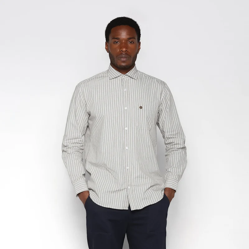 Chemise manches longues en coton à rayures vert militaire Charles