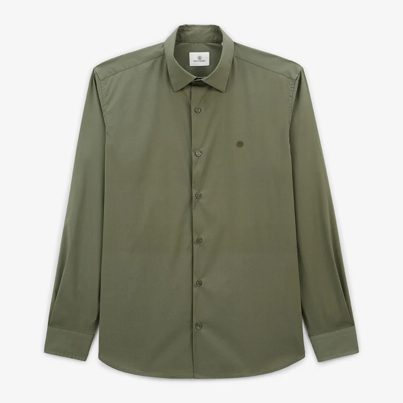 Chemise manches longues strech unie vert militaire Charles