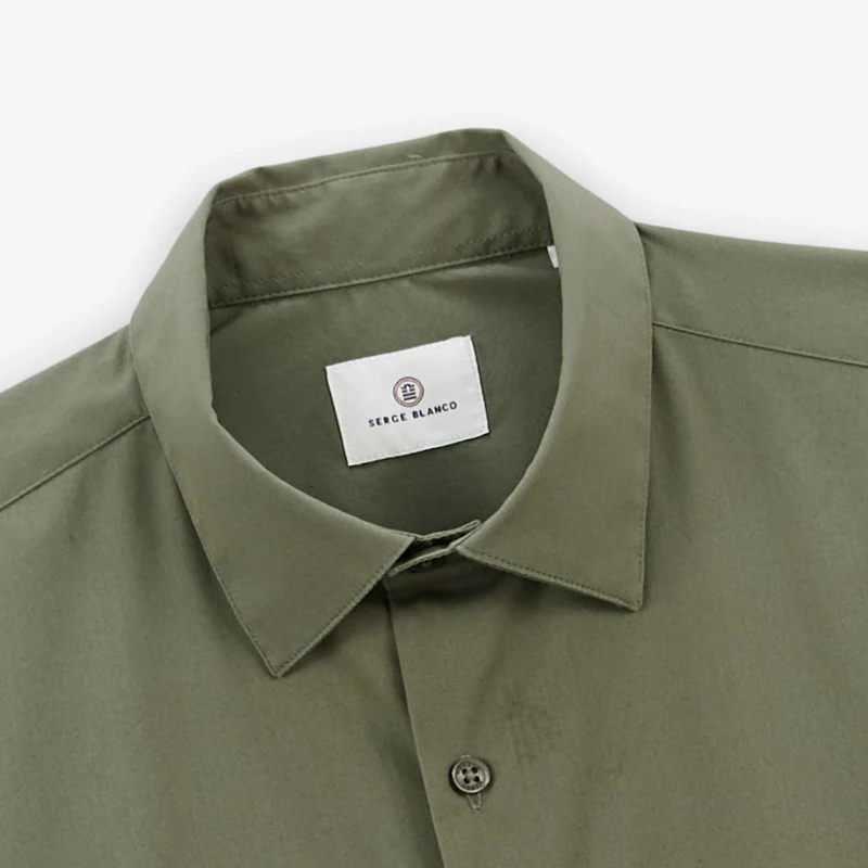 Chemise manches longues strech unie vert militaire Charles