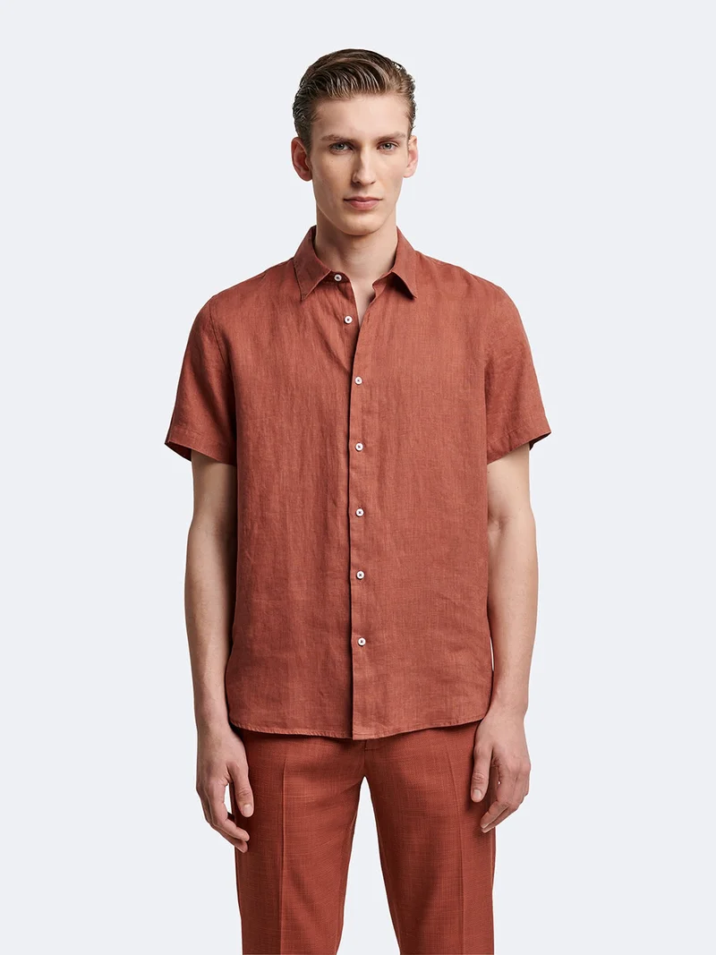 Chemise à manches courtes slim en lin