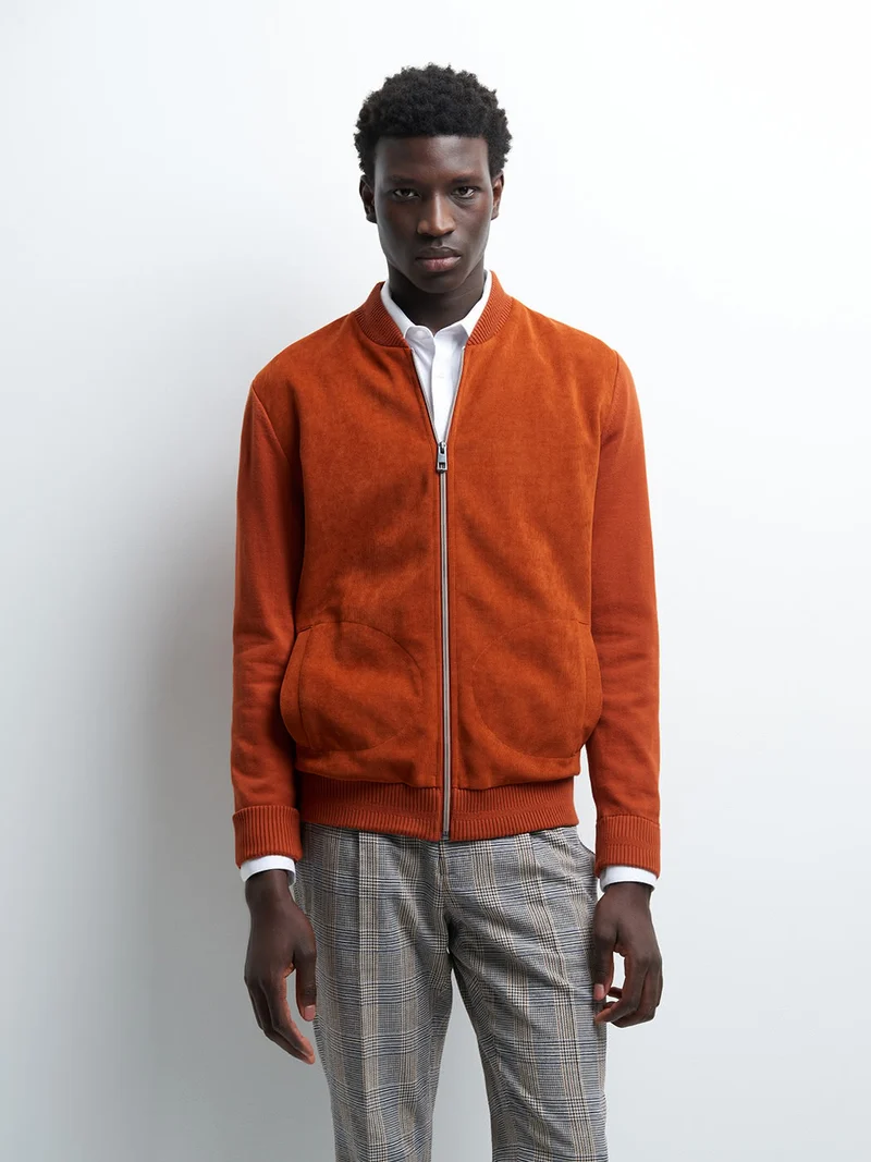 Cardigan zippé bi-matière